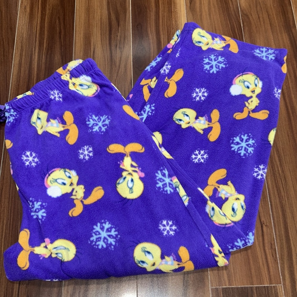 XL looney tunes tweety bird fleece purple pajama pants
